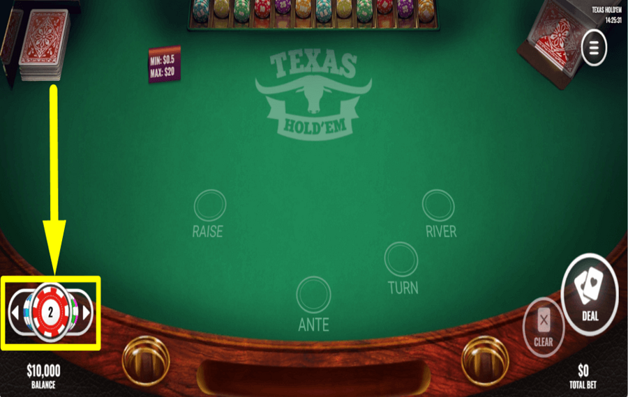 Texas Hold Em SÉLECTIONNEZ LA VALEUR DU PARI.