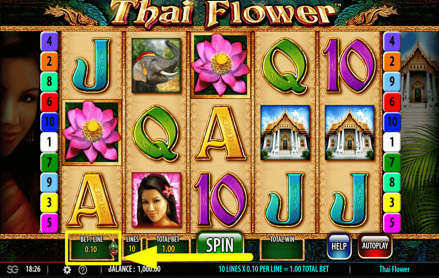 Thai Flower CHOOSE THE BET VALUE.