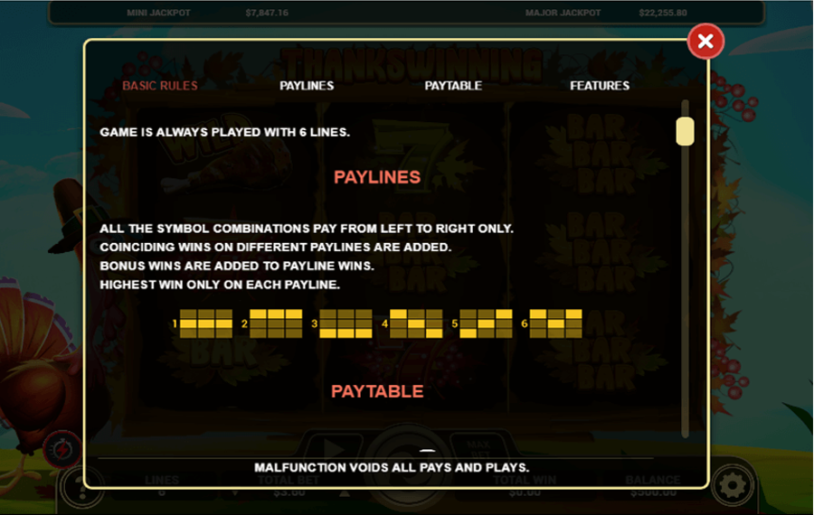 Thankswinning Change the number of paylines