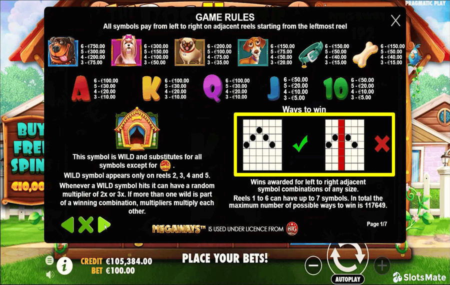 The Dog House Megaways Choisissez les lignes de paiement.