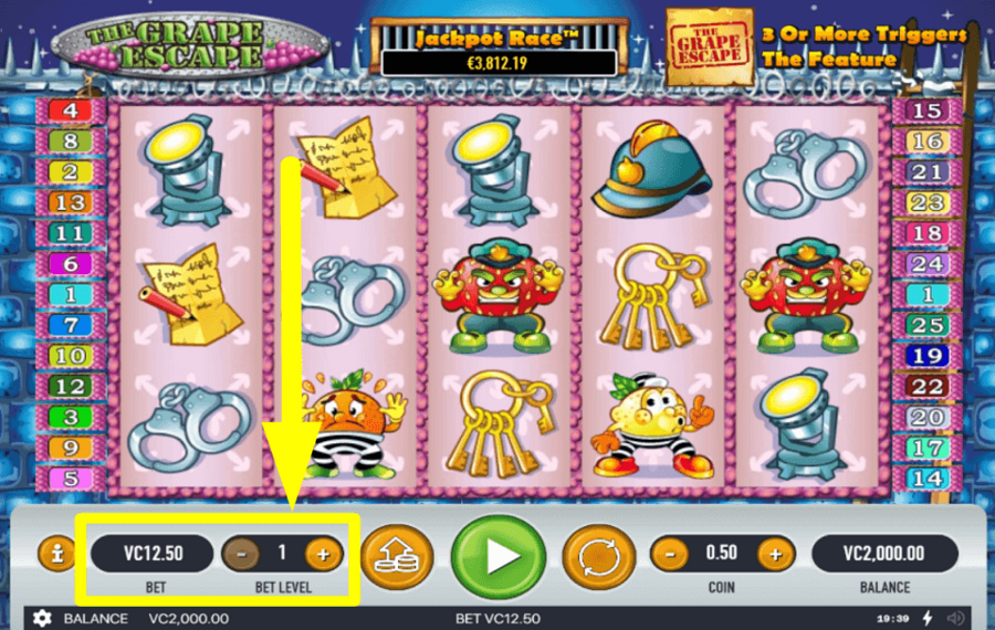 The Grape Escape SET THE BET AMOUNT.