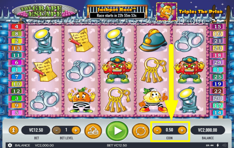 The Grape Escape SELECT THE COIN VALUE.