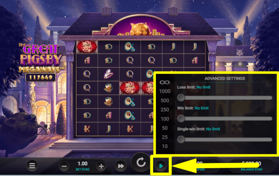 The Great Pigsby Megaways ACTIVAR REPRODUCCIÓN AUTOMÁTICA.