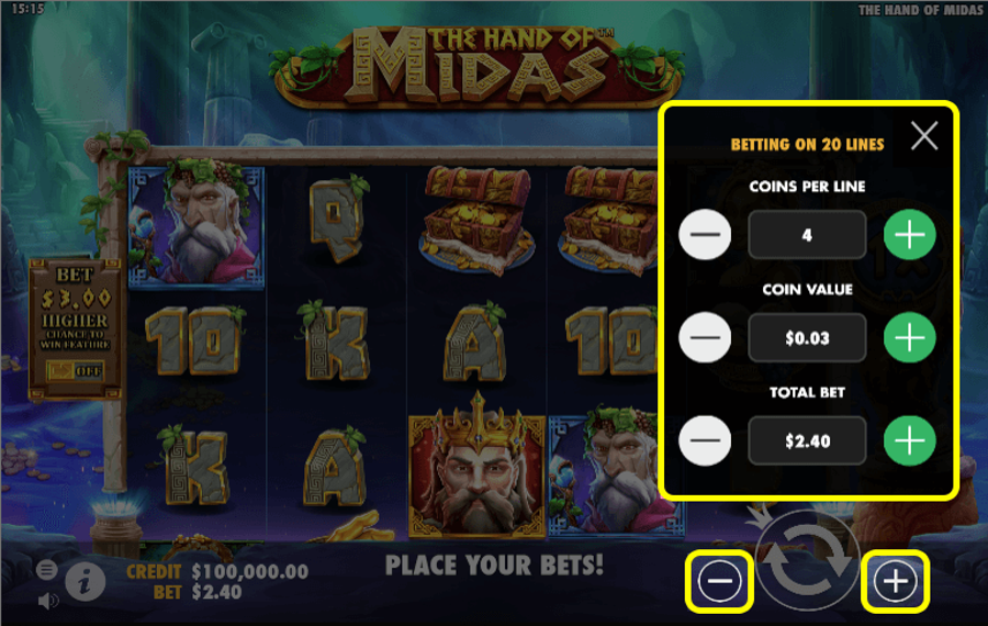 The Hand of Midas Choose your desired bet