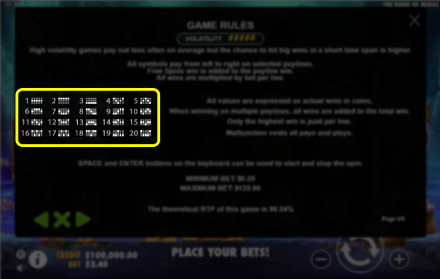 The Hand of Midas Change the number of paylines