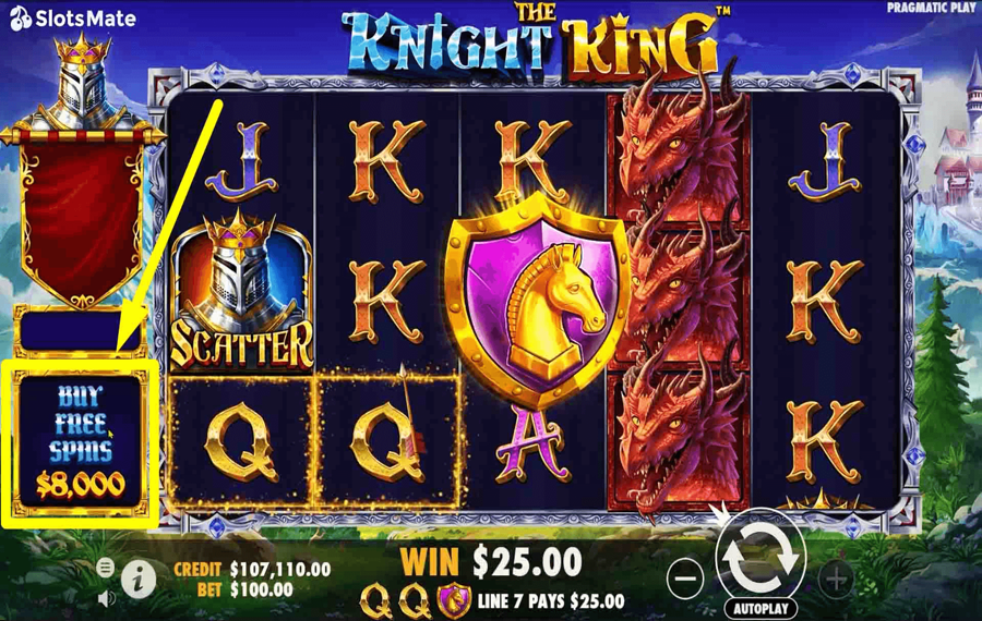 The Knight King Using the optional “Buy Free Spins” feature.