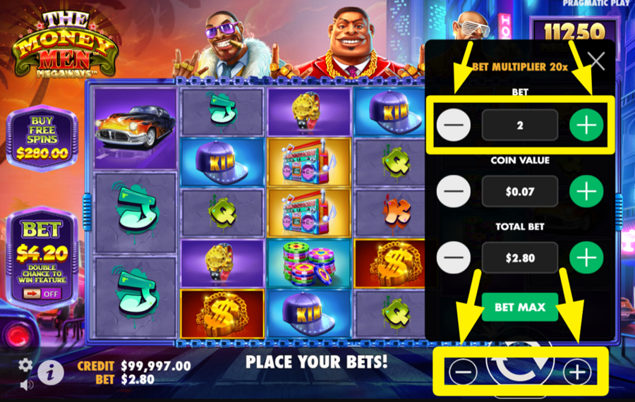 The Money Men Megaways ADJUST YOUR BET LEVEL.