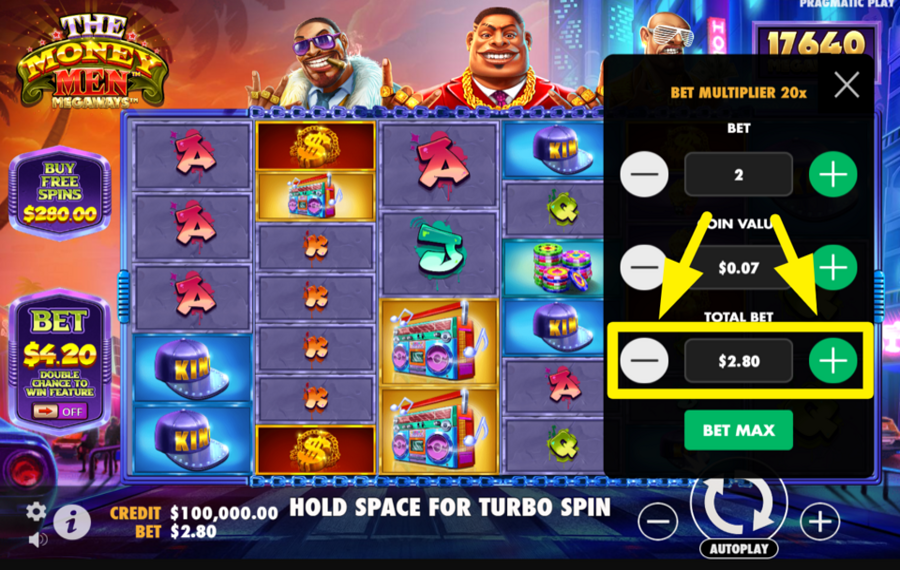 The Money Men Megaways SPECIFY YOUR TOTAL BET.