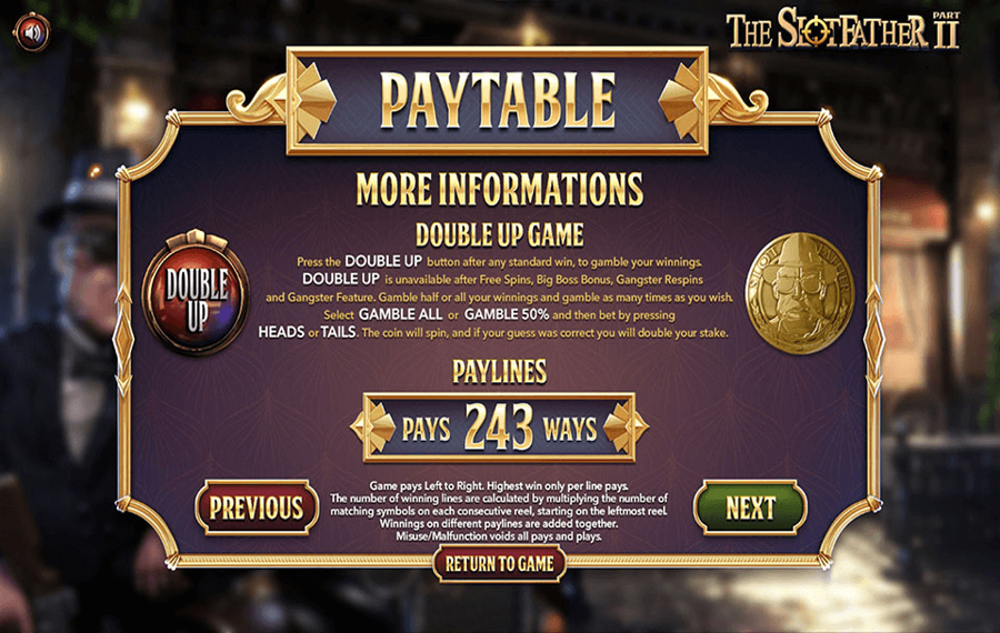 The Slotfather Part II Scegli le linee di pagamento.