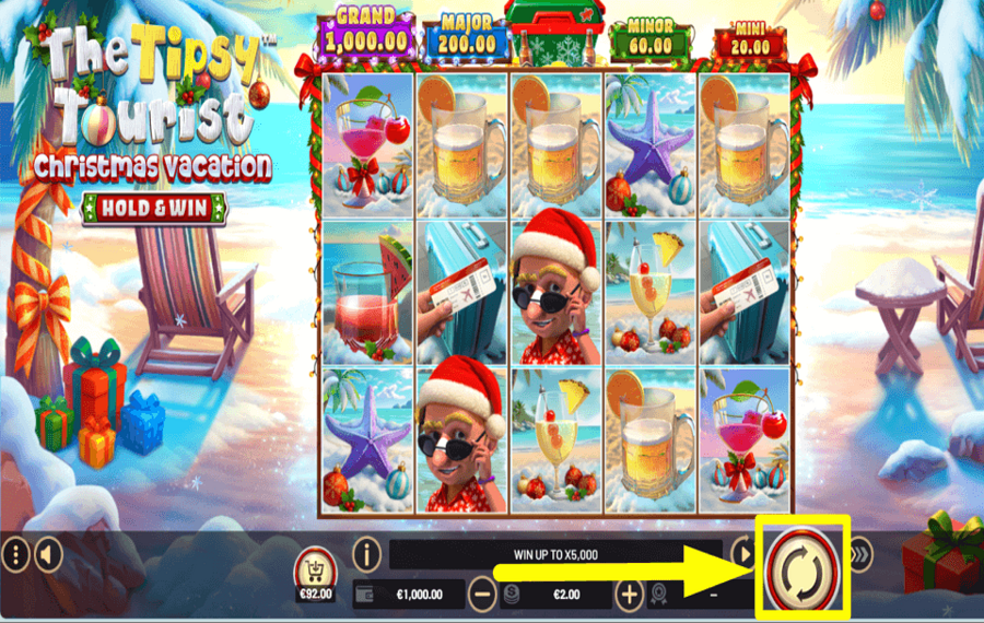 The Tipsy Tourist Christmas Vacation Hold and Win SPIN FOR REWARDS.
