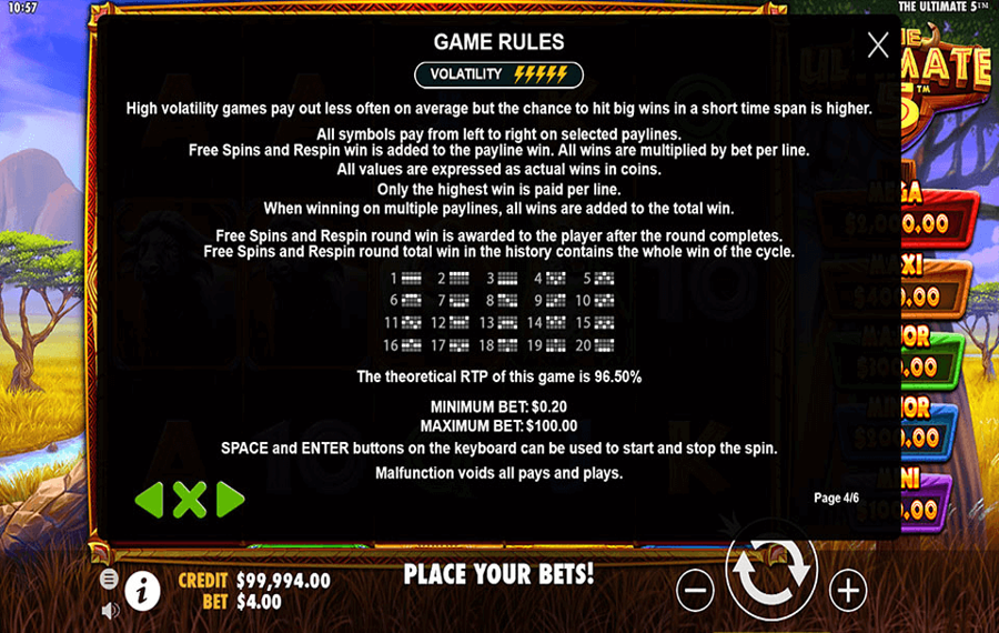 The Ultimate 5 Choose the paylines.