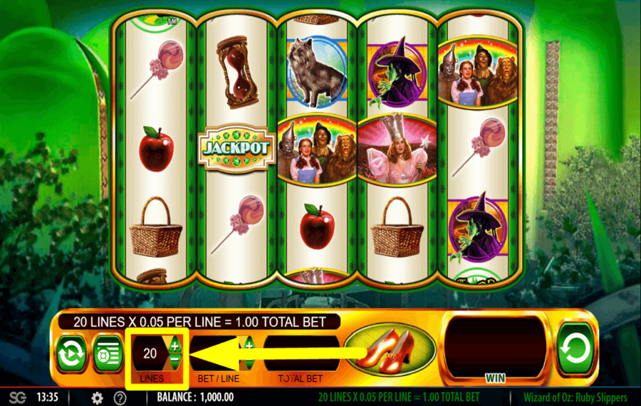 The Wizard of Oz Ruby Slippers ВЫБЕРИТЕ ЛИНИИ ВЫПЛАТ.