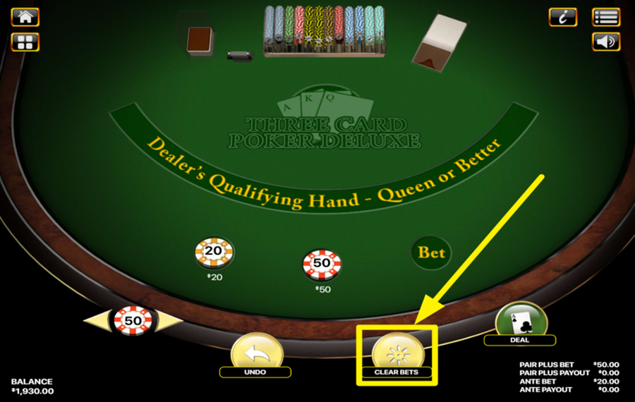 Three Card Poker Deluxe ESSUYEZ LE TABLEAU.