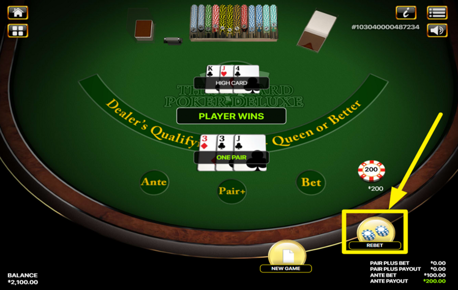 Three Card Poker Deluxe REJOUER LES MÊMES ENJEUX.