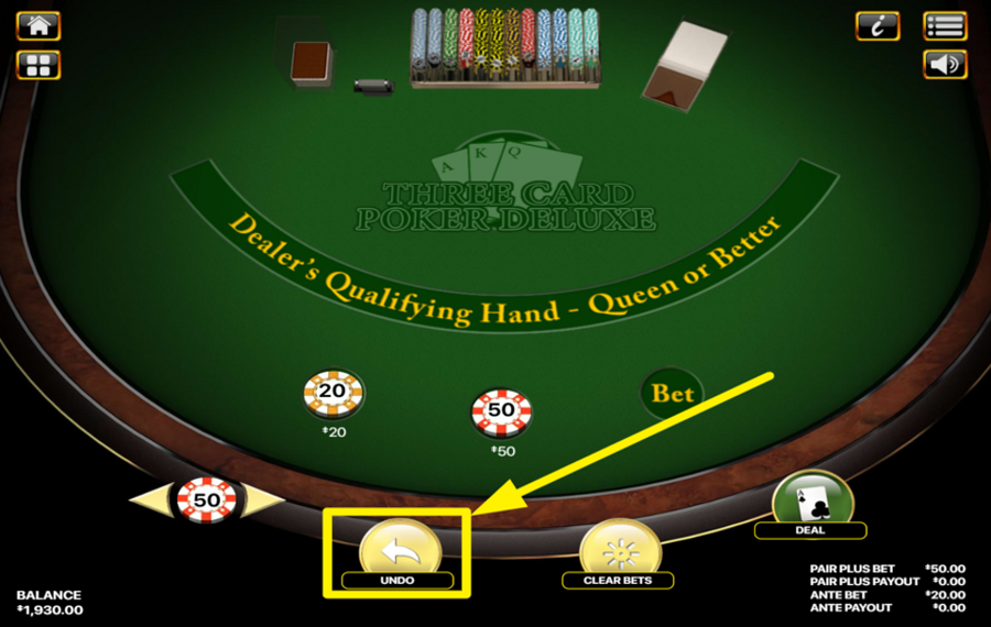 Three Card Poker Deluxe ANNULEZ LE DERNIER COUP.