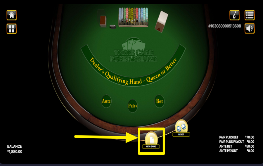 Three Card Poker Dual COMMENCEZ UNE NOUVELLE PARTIE.