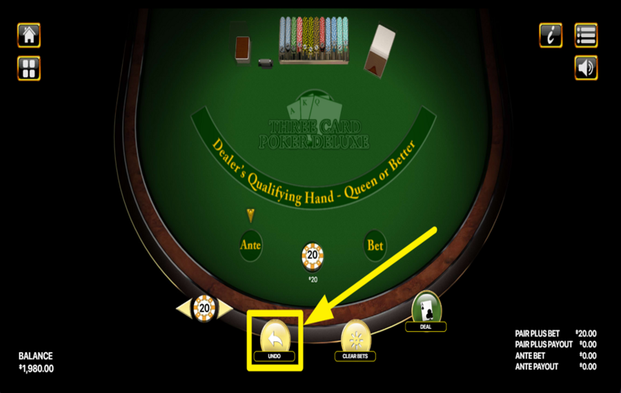 Three Card Poker Dual ANNULER LA DERNIÈRE ACTION.