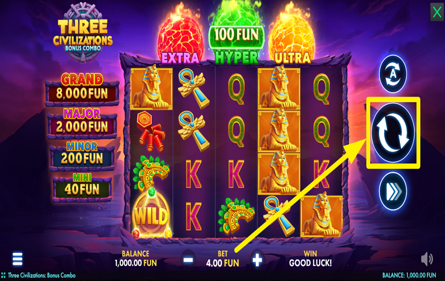 Three Civilizations Bonus Combo スピンして賞品をゲット！