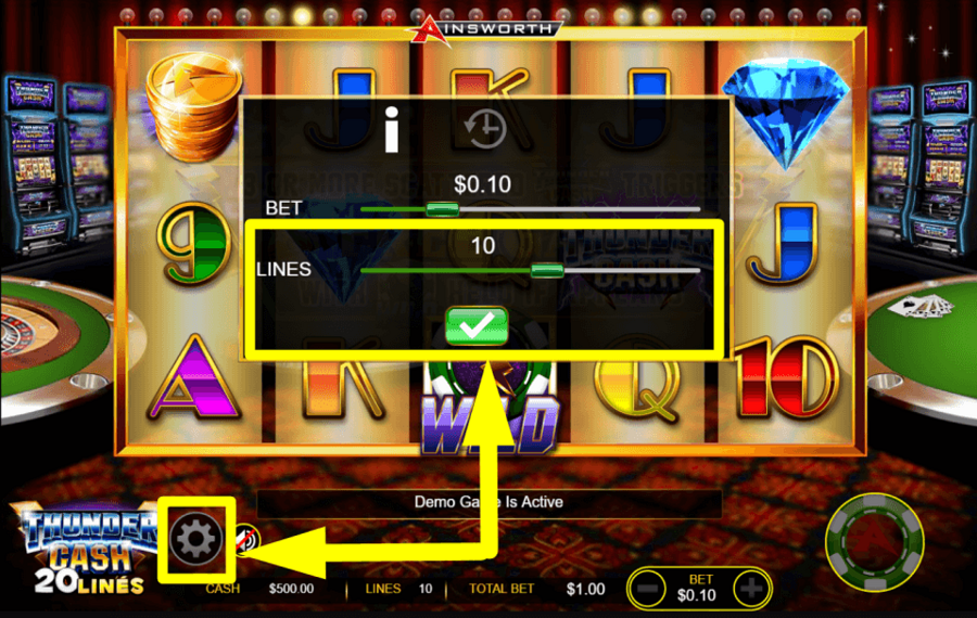 Thunder Cash ADJUST THE PAYLINES.