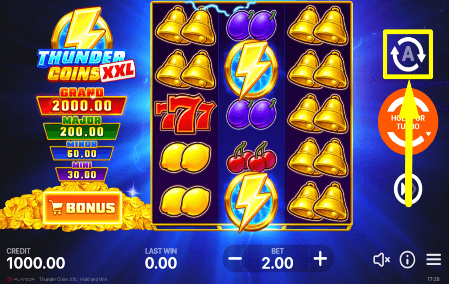 Thunder Coins XXL INICIAR REPRODUCCIÓN AUTOMÁTICA.