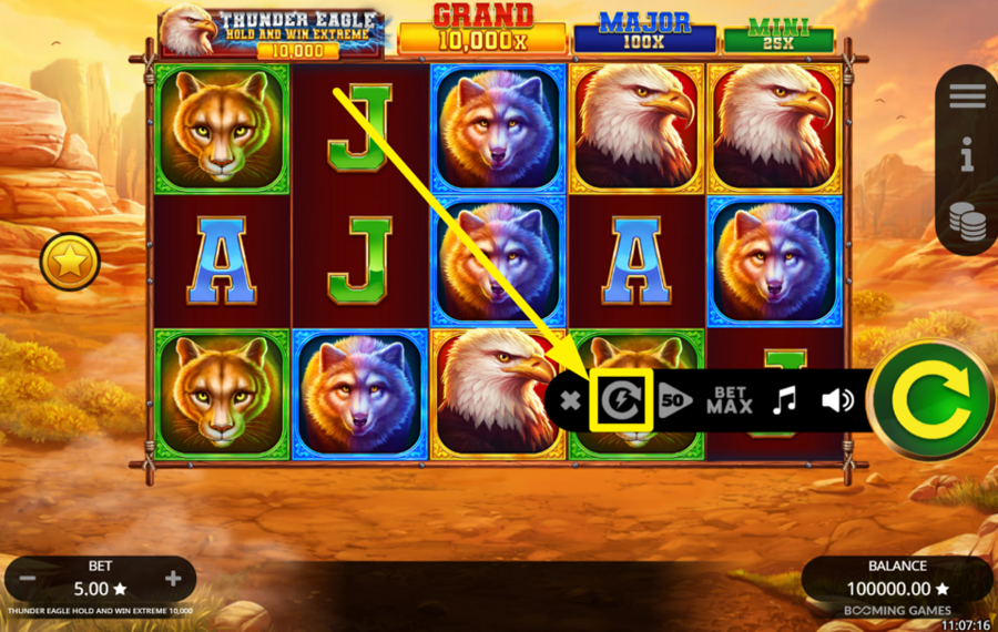 Thunder Eagle Hold and Win Extreme 10000 Ускорьте темп.