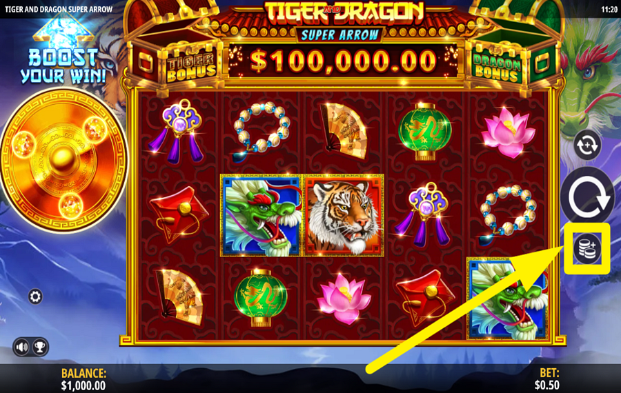 Tiger and Dragon Super Arrow 賭け金を選択してください。