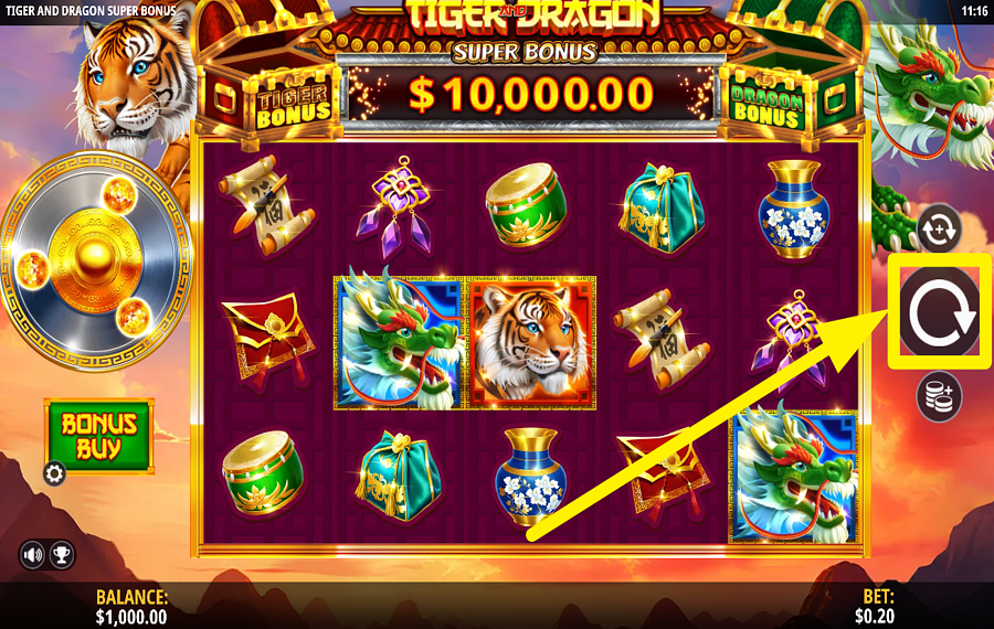 Tiger and Dragon Super Bonus ゲームをプレイしよう。