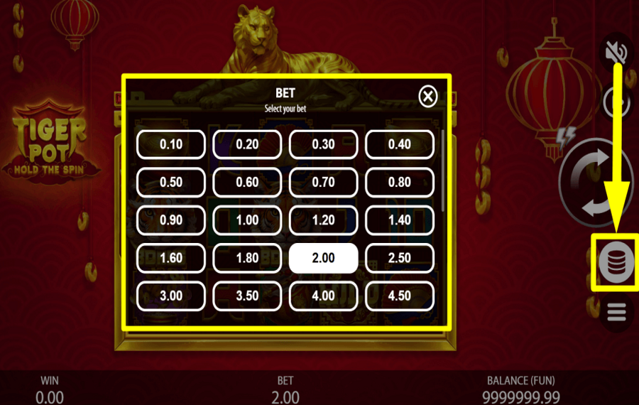 Tiger Pot Hold the Spin SELECCIONE LA APUESTA.