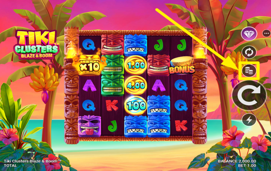 Tiki Clusters Blaze and Boom PLACE YOUR BET.