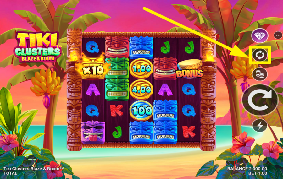 Tiki Clusters Blaze and Boom CHOOSE AUTOMATIC SPINS.