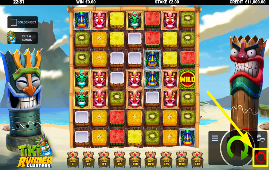 Tiki Runner Clusters ЗАПУСТИТЕ АВТОМАТИЧЕСКИЕ ВРАЩЕНИЯ.