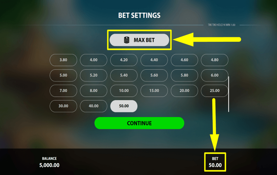 Tiki Tiki Hold N Win PLACE THE MAXIMUM BET.