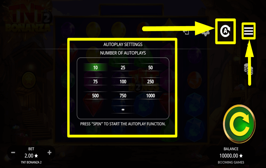TNT Bonanza 2 ВЫБИРАЙТЕ АВТОМАТИЧЕСКИЕ ВРАЩЕНИЯ.