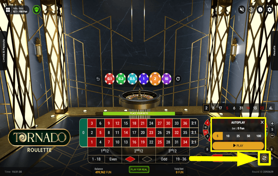 Tornado Roulette UTILISER LA LECTURE AUTOMATIQUE.