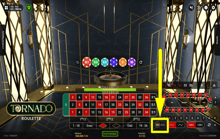 Tornado Roulette BASCULER LA VUE DU TABLEAU.