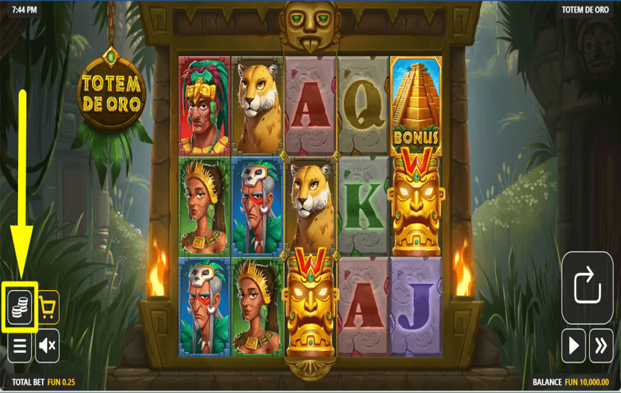 Totem de Oro ASSIGN YOUR BET AMOUNT.