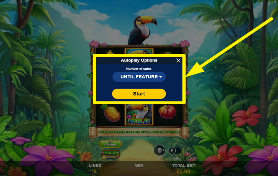 Toucan Mania ВРАЩАЙТЕ БАРАБАНОВЫ АВТОМАТИЧЕСКИ.