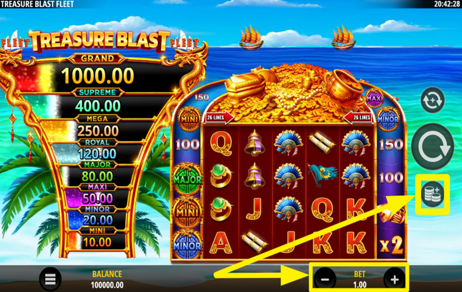 Treasure Blast Fleet DÉTERMINER LA VALEUR DU PARI.