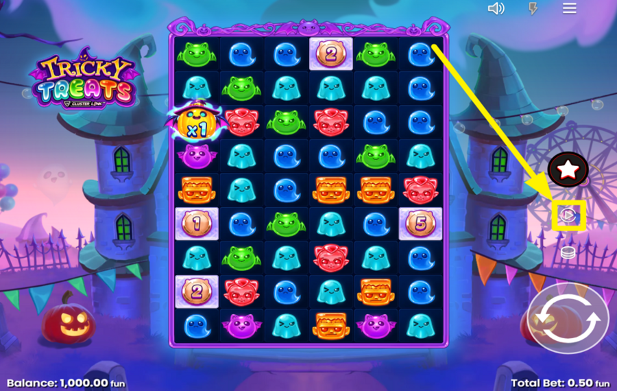 Tricky Treats Вращайте барабаны автоматически.