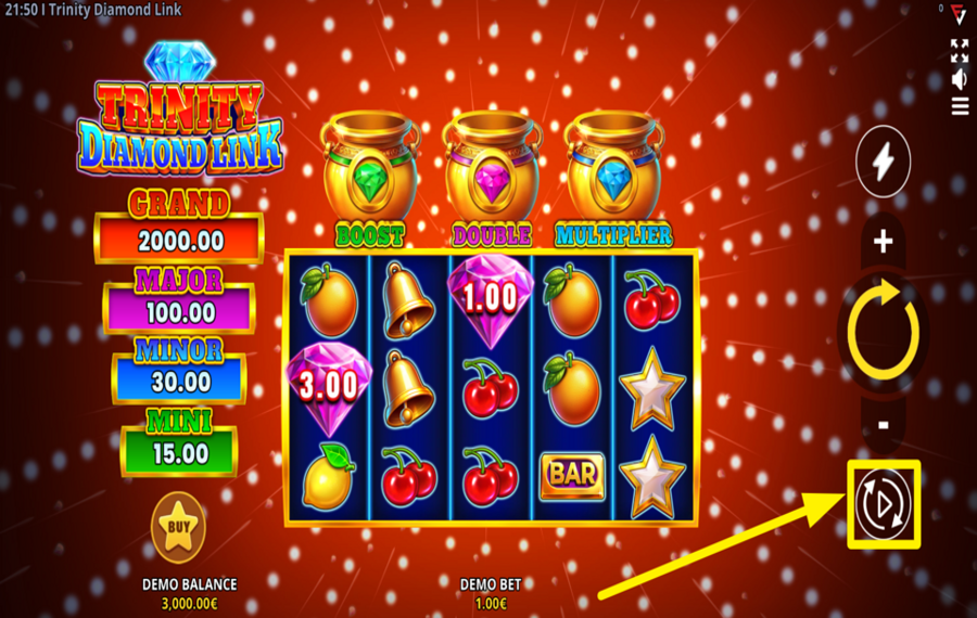 Trinity Diamond Link SPIN THE REELS AUTOMATICALLY.