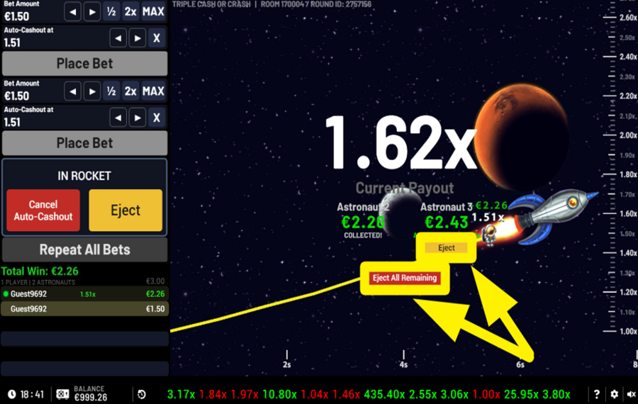 Triple Cash or Crash ÉJECTEZ VOTRE ASTRONAUTE.