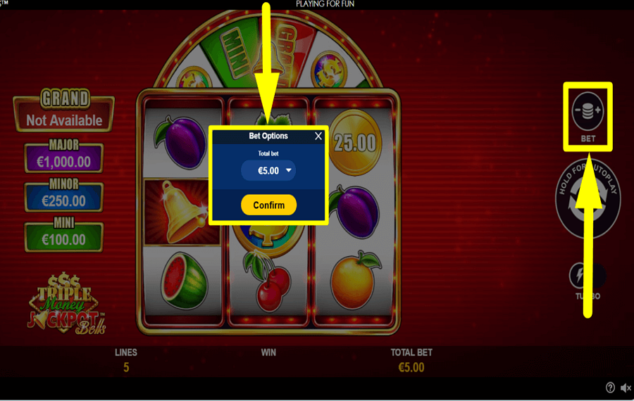 Triple Money Jackpot Bells BESTIMMEN SIE DEN EINSATZ.