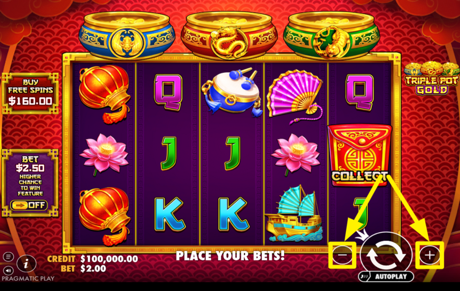 Triple Pot Gold Setzen Sie Ihren Einsatz.