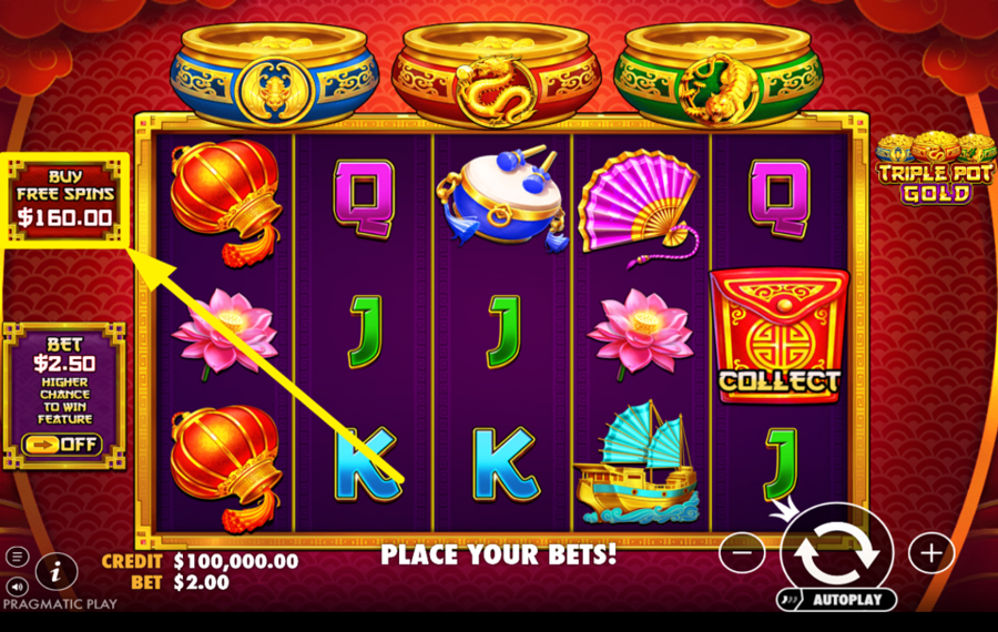 Triple Pot Gold WÄHLE EIN PAAR ZUSÄTZLICHE DREHUNGEN!