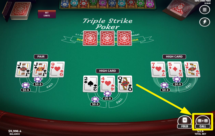 Triple Strike Poker FAITES CORRESPONDRE LA MISE ACTUELLE.