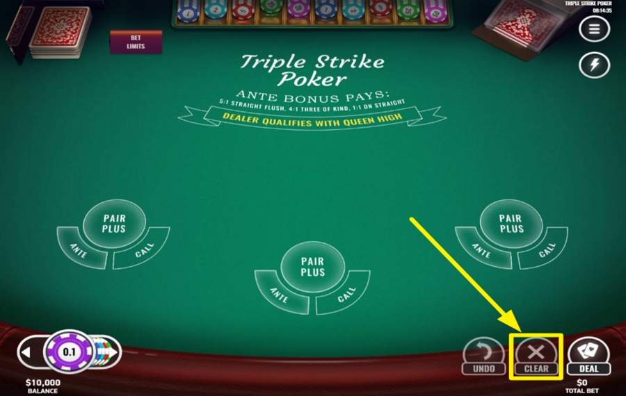 Triple Strike Poker EFFACER LA SÉLECTION.