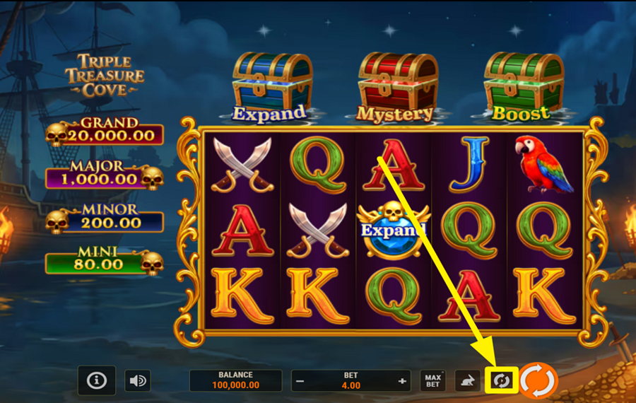 Triple Treasure Cove Hold and Win UTILISEZ LES TOURS AUTOMATIQUES.