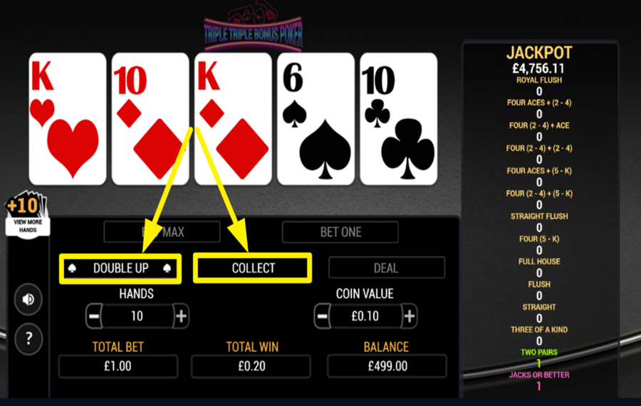 Triple Triple Bonus Poker RADDOPPIA O RISCOPRI LE TUE VINCITE.