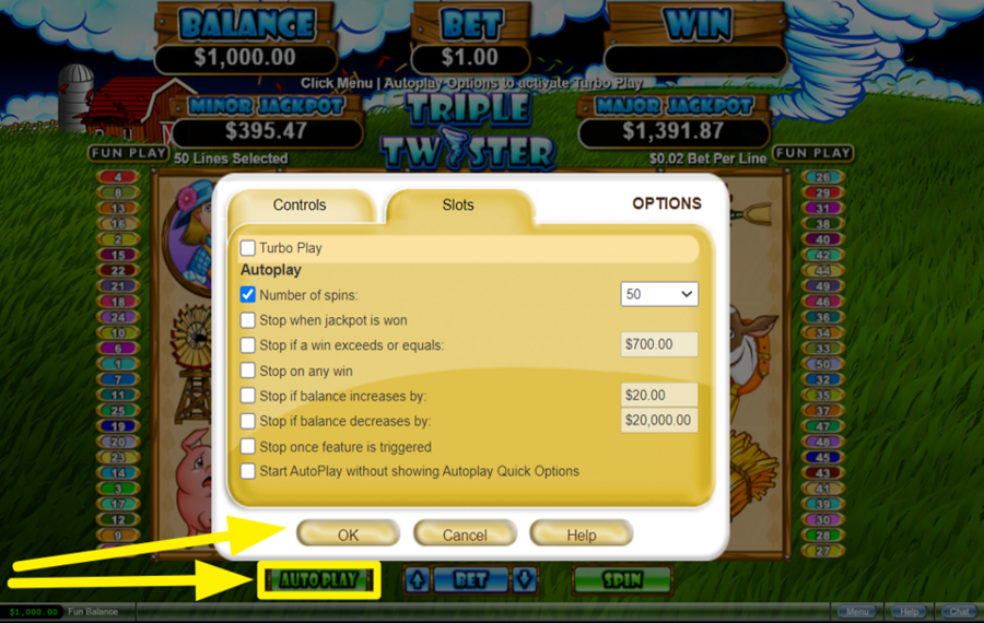 Triple Twister VERWENDEN SIE AUTOMATISIERTE SPINS.