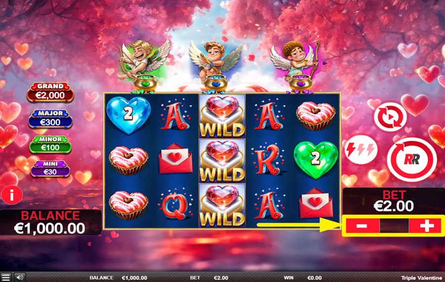 Triple Valentine DETERMINE THE TOTAL BET.